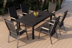 SIENA GARDEN Savona Garten-Essgruppe, anthrazit matt/grau, Alu/Glas/Teak/Ranotex, 180/240 x 100 cm, ausziehbar