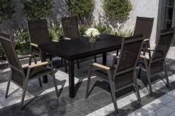 SIENA GARDEN Savona Garten-Essgruppe, anthrazit matt/grau, Alu/Glas/Teak/Ranotex, 180/240 x 100 cm, ausziehbar
