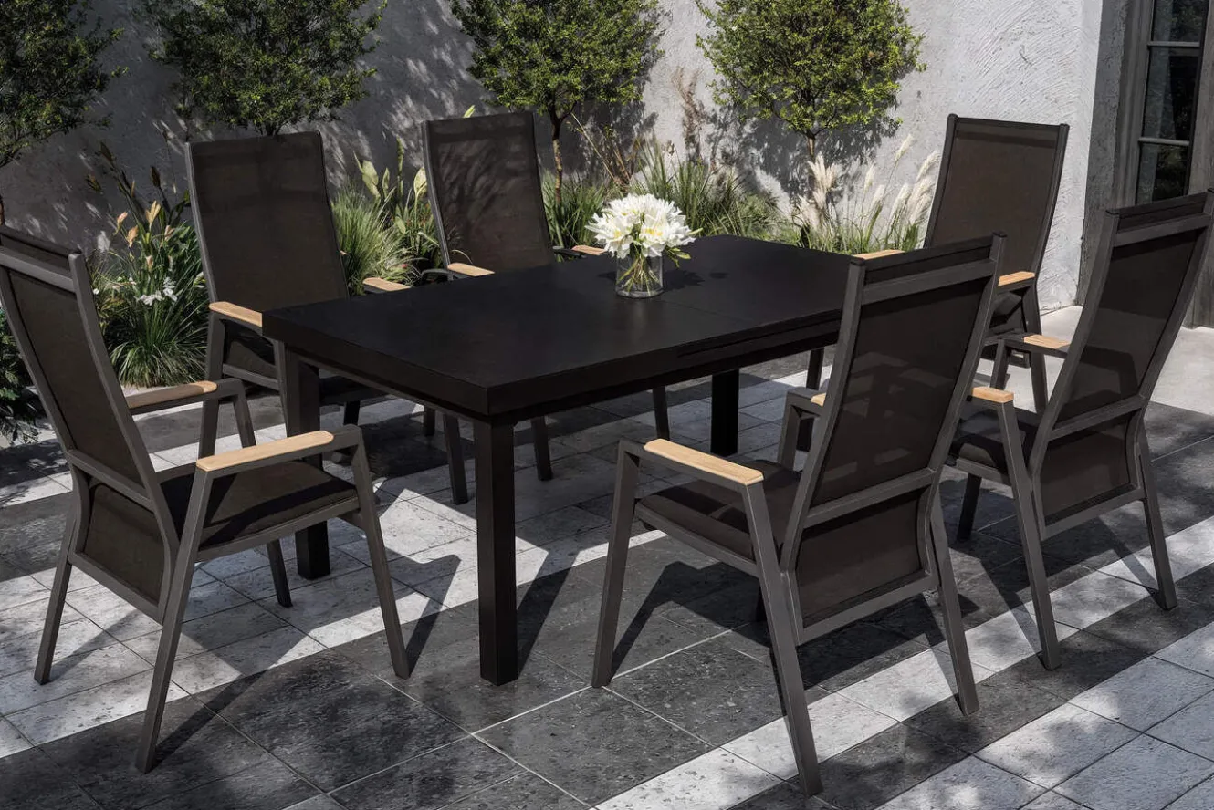 SIENA GARDEN Savona Garten-Essgruppe, anthrazit matt/grau, Alu/Glas/Teak/Ranotex, 180/240 x 100 cm, ausziehbar