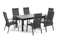 SIENA GARDEN Savona Garten-Essgruppe, anthrazit matt/grau, Alu/Glas/Teak/Ranotex, 180/240 x 100 cm, ausziehbar