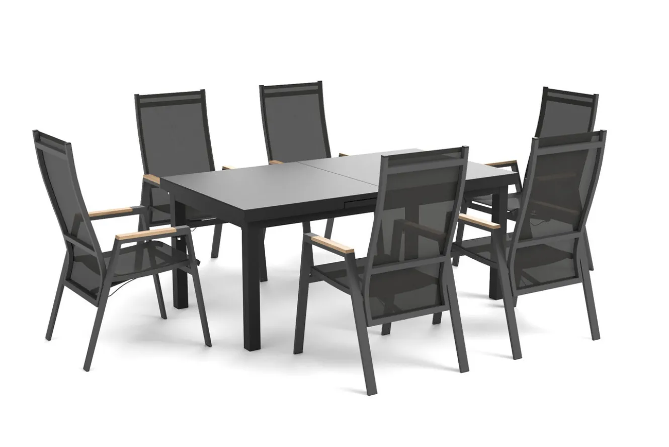 SIENA GARDEN Savona Garten-Essgruppe, anthrazit matt/grau, Alu/Glas/Teak/Ranotex, 180/240 x 100 cm, ausziehbar