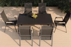 SIENA GARDEN Savona Garten-Essgruppe, anthrazit matt/grau, Alu/Glas/Teak/Ranotex, 180/240 x 100 cm, ausziehbar