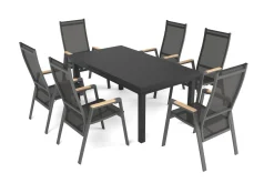 SIENA GARDEN Savona Garten-Essgruppe, anthrazit matt/grau, Alu/Glas/Teak/Ranotex, 180/240 x 100 cm, ausziehbar