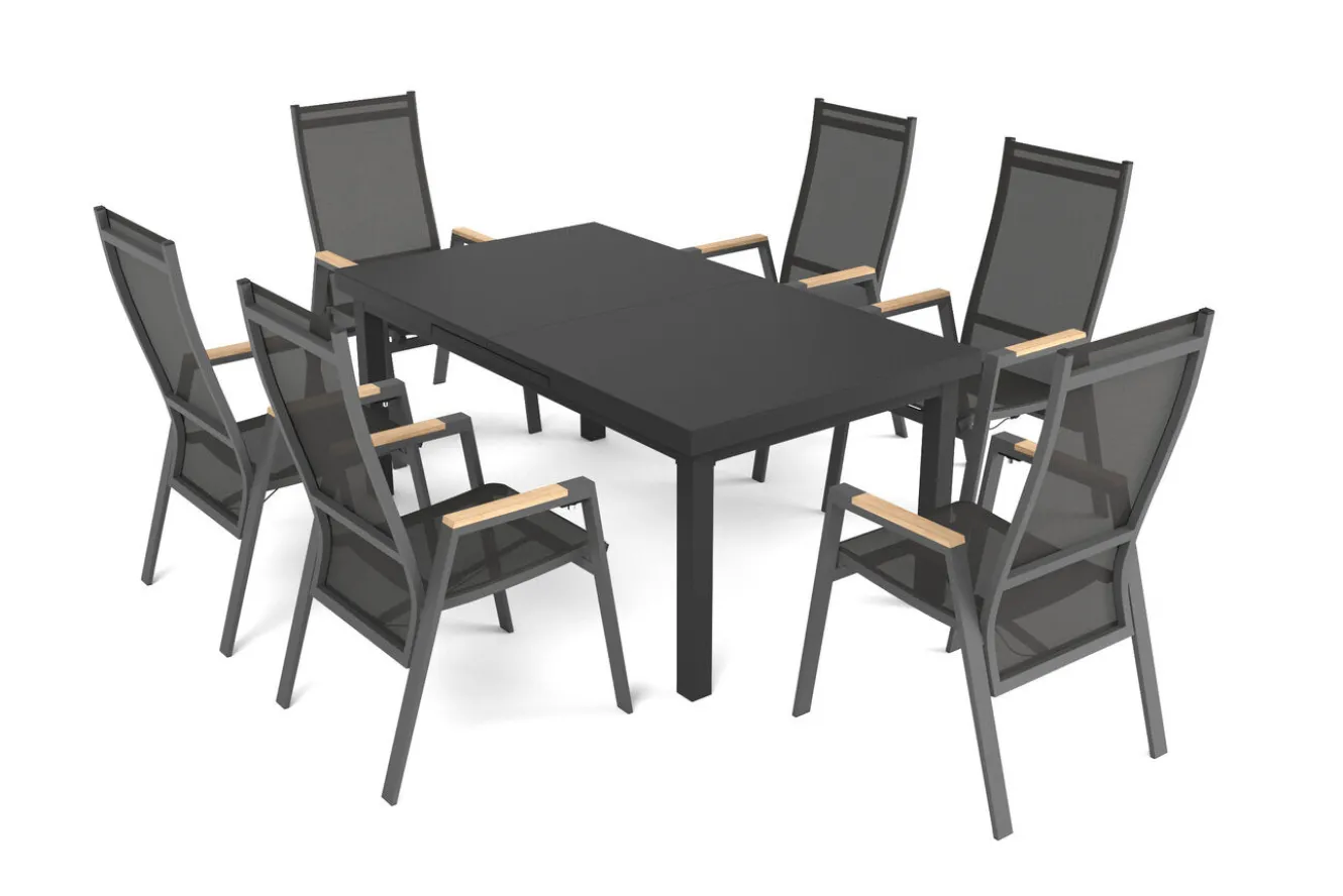 SIENA GARDEN Savona Garten-Essgruppe, anthrazit matt/grau, Alu/Glas/Teak/Ranotex, 180/240 x 100 cm, ausziehbar