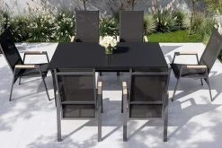 SIENA GARDEN Savona Garten-Essgruppe, anthrazit matt/grau, Alu/Glas/Teak/Ranotex, 180/240 x 100 cm, ausziehbar