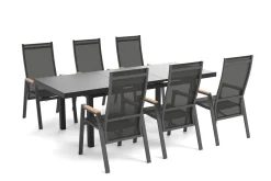 SIENA GARDEN Savona Garten-Essgruppe, anthrazit matt/grau, Alu/Glas/Teak/Ranotex, 180/240 x 100 cm, ausziehbar