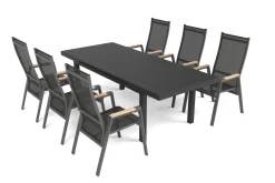 SIENA GARDEN Savona Garten-Essgruppe, anthrazit matt/grau, Alu/Glas/Teak/Ranotex, 180/240 x 100 cm, ausziehbar