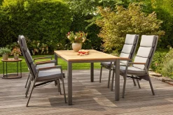 SIENA GARDEN Savona Sessel, matt graphit , Alu/Teak/Texfabric, 74x60x110 cm, verstellbare Rückenlehne, inkl. Polster