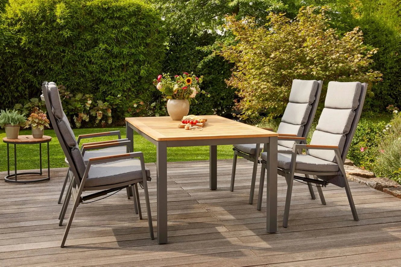 SIENA GARDEN Savona Sessel, matt graphit , Alu/Teak/Texfabric, 74x60x110 cm, verstellbare Rückenlehne, inkl. Polster