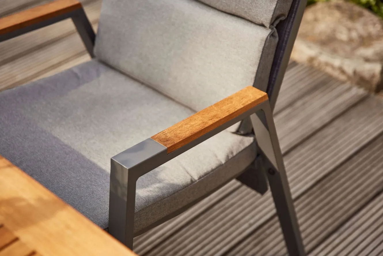 SIENA GARDEN Savona Sessel, matt graphit , Alu/Teak/Texfabric, 74x60x110 cm, verstellbare Rückenlehne, inkl. Polster