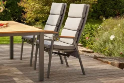 SIENA GARDEN Savona Sessel, matt graphit , Alu/Teak/Texfabric, 74x60x110 cm, verstellbare Rückenlehne, inkl. Polster