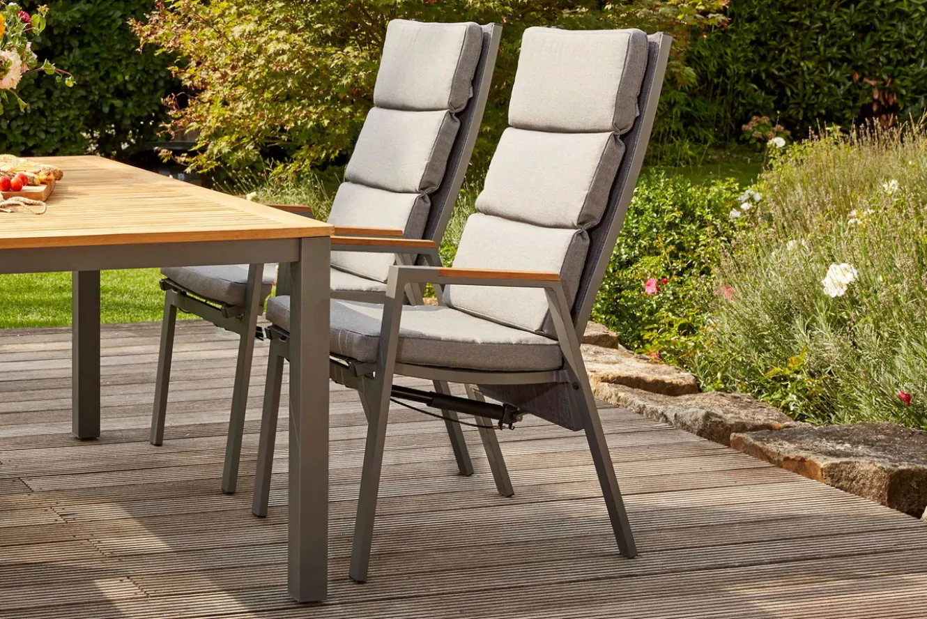 SIENA GARDEN Savona Sessel, matt graphit , Alu/Teak/Texfabric, 74x60x110 cm, verstellbare Rückenlehne, inkl. Polster