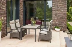 SIENA GARDEN Silva/Corido Garten-Essgruppe, anthrazit/grau, Alu/Gardino®-Geflecht/Keramik, 140 x 90cm, inkl. 4 Diningsessel