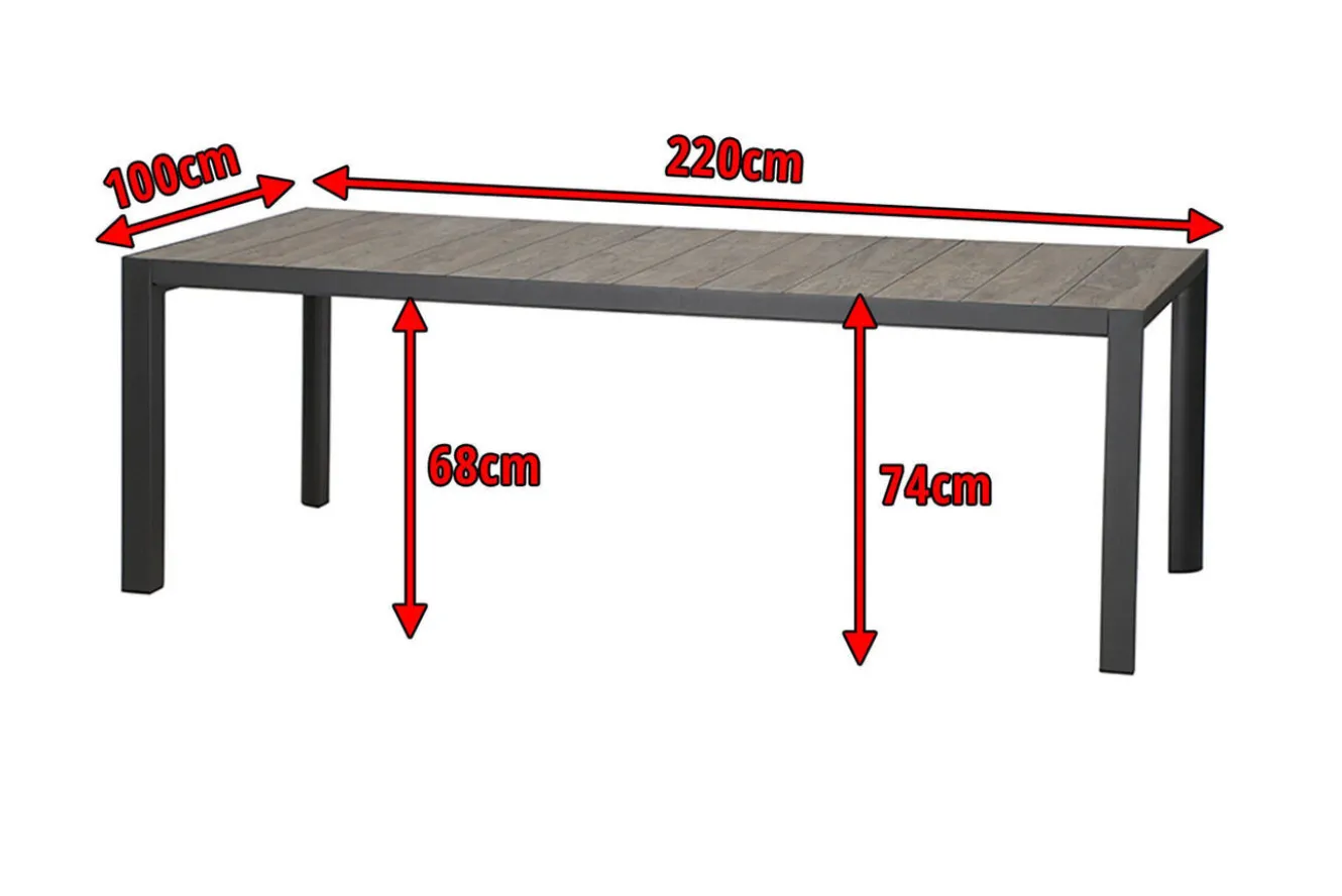 SIENA GARDEN Silva Diningtisch, anthrazit/washed grey, Alu/Keramik, 220x100cm