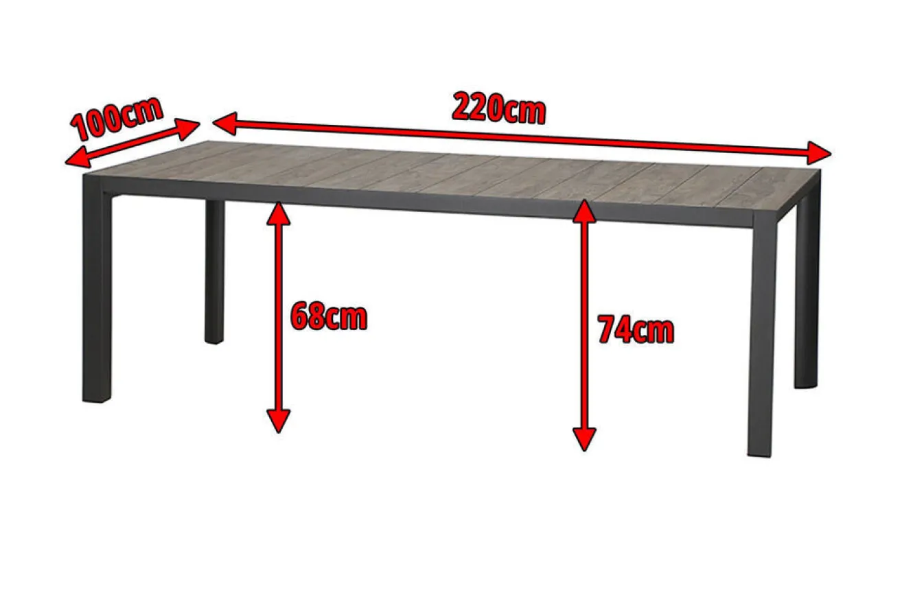 SIENA GARDEN Silva Diningtisch, anthrazit/washed grey, Alu/Keramik, 220x100cm