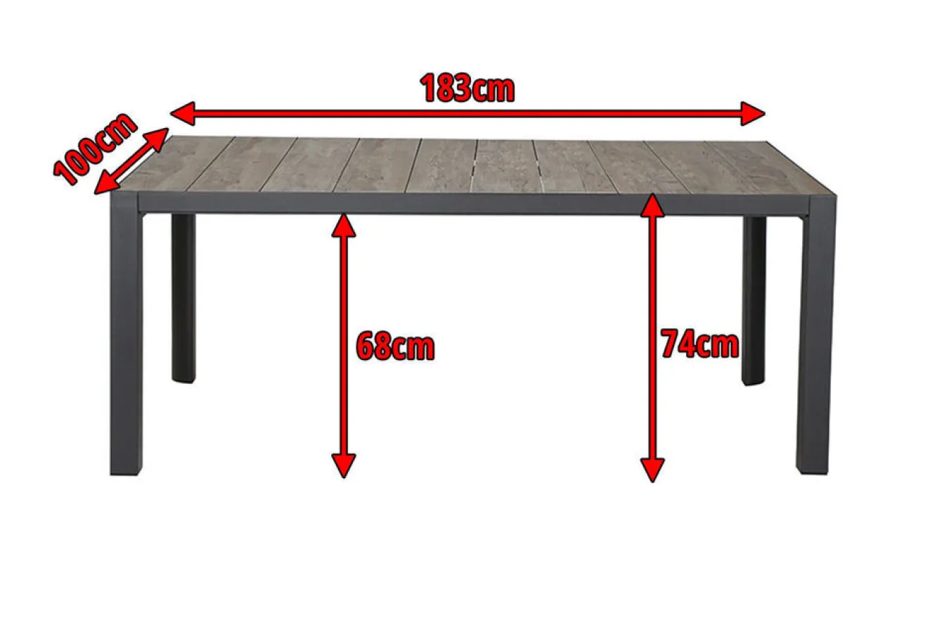 SIENA GARDEN Silva Diningtisch, anthrazit/washed grey, Alu/Keramik, 180x100cm