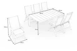 SIENA GARDEN Silva Garten-Essgruppe mit 6 Klappstühlen, anthrazit/grau, Alu/Textilene, Tisch mit Keramikplatte 180 x 100 cm