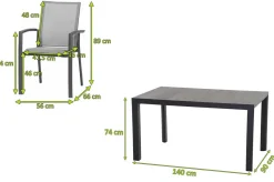 SIENA GARDEN Silva/Velia Garten-Essgruppe, anthrazit/grau, Alu/Ranotex®-Gewebe/Keramik, 140 x 90cm, inkl. 4 Diningsessel