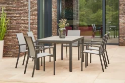 SIENA GARDEN Silva/Velia Garten-Essgruppe, anthrazit/grau, Alu/Ranotex®-Gewebe/Keramik, 160 x 90cm, inkl. 6 Diningsessel