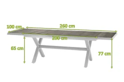 SIENA GARDEN Sincro Ausziehtisch, matt weiß-grau/washed grey, Alu/Keramik, 200/260x100 cm, synchroner Auszugsmechanismus