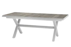 SIENA GARDEN Sincro Ausziehtisch, matt weiß-grau/washed grey, Alu/Keramik, 200/260x100 cm, synchroner Auszugsmechanismus
