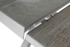 SIENA GARDEN Sincro/Velia Garten-Essgruppe für 6 Personen, matt weiß-grau/washed grey, Alu/Ranotex, ausziehbare Tischplatte aus Keramik, stapelbare Stühle