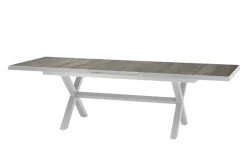 SIENA GARDEN Sincro/Velia Garten-Essgruppe für 6 Personen, matt weiß-grau/washed grey, Alu/Ranotex, ausziehbare Tischplatte aus Keramik, stapelbare Stühle