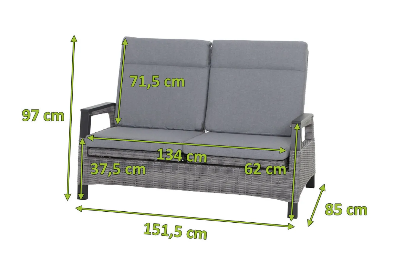 SIENA GARDEN Solea Sofa, anthrazit/blau, Aluminium, 151,5x85x97 cm, stufenlos verstellbar