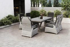SIENA GARDEN Tirana/Corido Garten-Essgruppe, matt anthrazit, Alu/Edelstahl/Keramik, Ausziehtisch, 6 Sessel