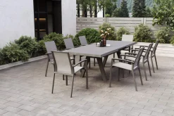 SIENA GARDEN Tirana/Velia Garten-Essgruppe, matt anthrazit/wood-grey, Aluminium/Keramik, Ausziehtisch, 8 Stapelsessel
