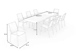 SIENA GARDEN Tirana/Velia Garten-Essgruppe, matt anthrazit/wood-grey, Aluminium/Keramik, Ausziehtisch, 8 Stapelsessel