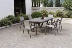SIENA GARDEN Tirana/Velia Garten-Essgruppe, matt anthrazit/wood-grey, Aluminium/Keramik, Ausziehtisch, 6 Stapelsessel