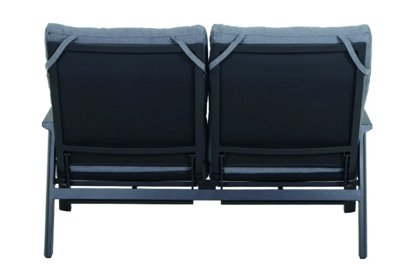 SIENA GARDEN Valencia 2-Sitzer Sofa, anthrazit matt, Alu/Ranotex, 152 x 82 x 99 cm, stufenlos verstellbar, inkl. Kissen