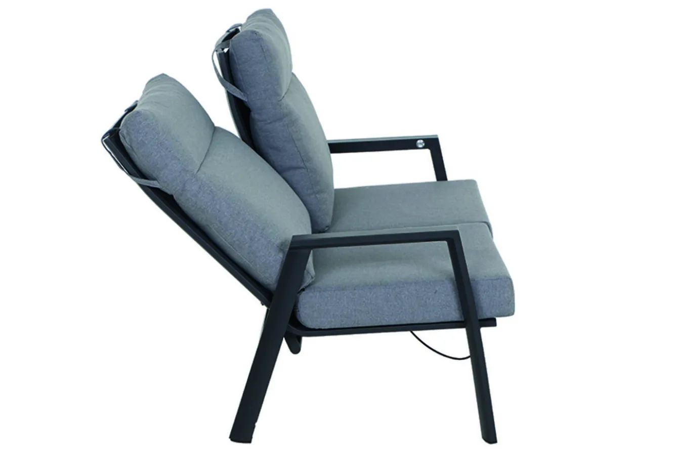SIENA GARDEN Valencia 2-Sitzer Sofa, anthrazit matt, Alu/Ranotex, 152 x 82 x 99 cm, stufenlos verstellbar, inkl. Kissen