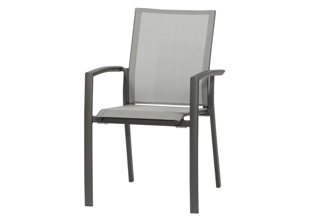 SIENA GARDEN Velia / Silva Garten-Essgruppe, anthrazit/washed grey, Alu/Ranotex/Keramik, 6 Sessel, Tisch 180 x 100 cm