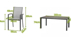 SIENA GARDEN Velia / Silva Garten-Essgruppe, anthrazit/washed grey, Alu/Ranotex/Keramik, 6 Sessel, Tisch 180 x 100 cm