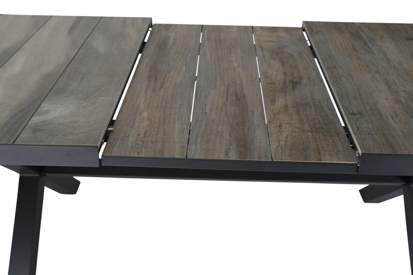 SIENA GARDEN Velia / Sincro Garten-Essgruppe, anthrazit/natur-grau, Alu/Ranotex/Keramik, 6 Sessel, Ausziehtisch 200/260 x 100 cm