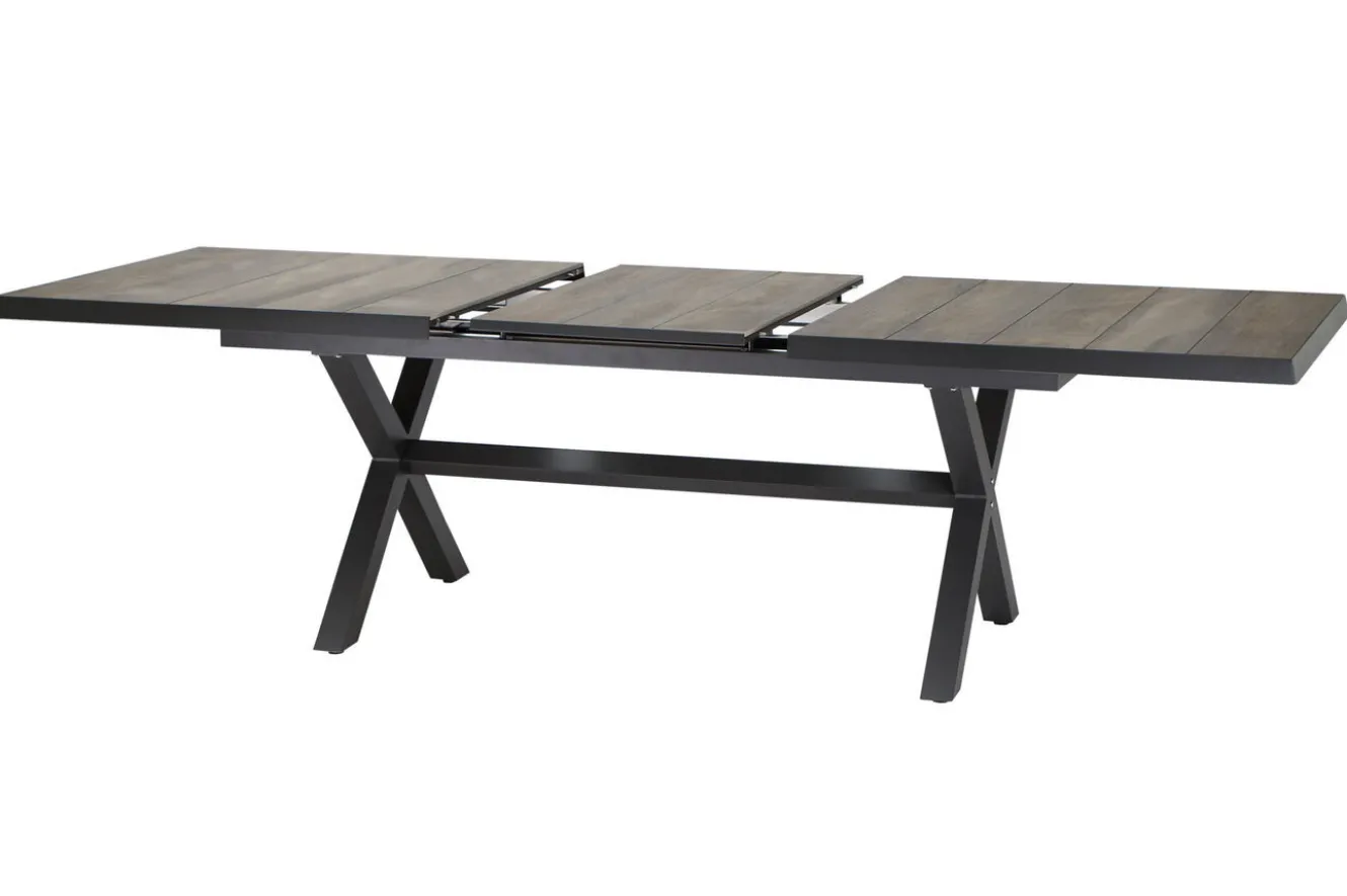 SIENA GARDEN Velia / Sincro Garten-Essgruppe, anthrazit/natur-grau, Alu/Ranotex/Keramik, 6 Sessel, Ausziehtisch 200/260 x 100 cm
