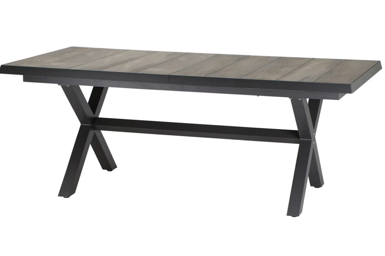 SIENA GARDEN Velia / Sincro Garten-Essgruppe, anthrazit/natur-grau, Alu/Ranotex/Keramik, 6 Sessel, Ausziehtisch 200/260 x 100 cm
