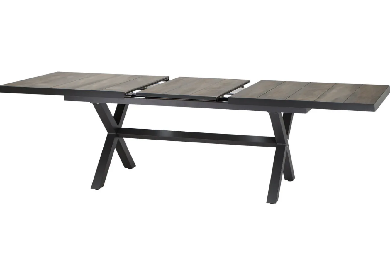 SIENA GARDEN Velia / Sincro Garten-Essgruppe, anthrazit/natur-grau, Alu/Ranotex/Keramik, 10 Sessel, Ausziehtisch 200/260 x 100 cm