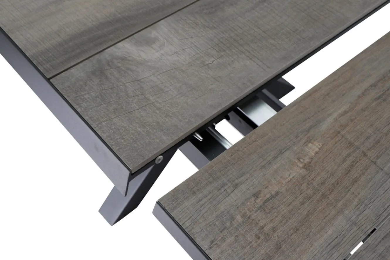 SIENA GARDEN Velia / Sincro Garten-Essgruppe, anthrazit/natur-grau, Alu/Ranotex/Keramik, 10 Sessel, Ausziehtisch 200/260 x 100 cm