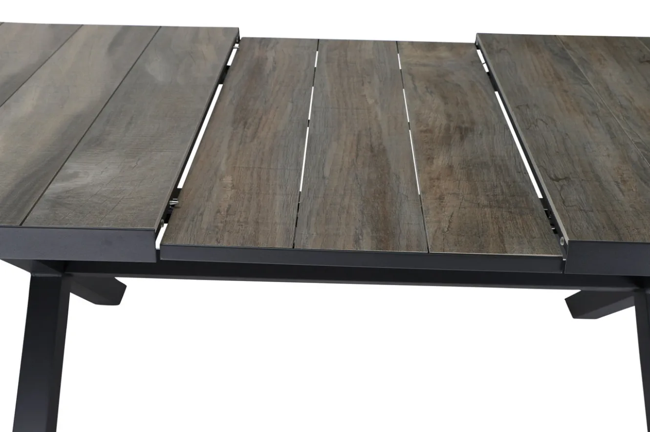 SIENA GARDEN Velia / Sincro Garten-Essgruppe, anthrazit/natur-grau, Alu/Ranotex/Keramik, 10 Sessel, Ausziehtisch 200/260 x 100 cm
