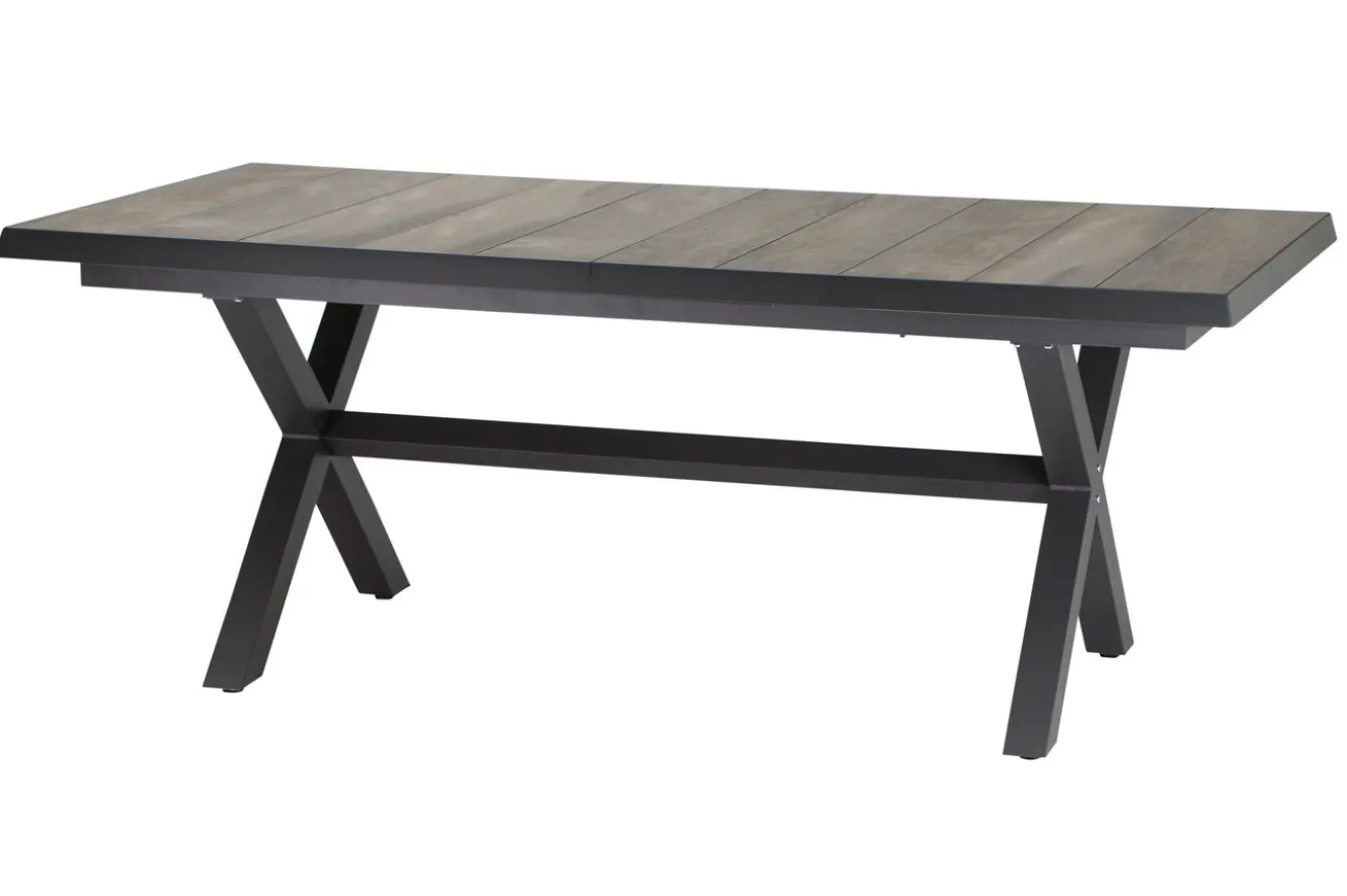 SIENA GARDEN Velia / Sincro Garten-Essgruppe, anthrazit/natur-grau, Alu/Ranotex/Keramik, 10 Sessel, Ausziehtisch 200/260 x 100 cm