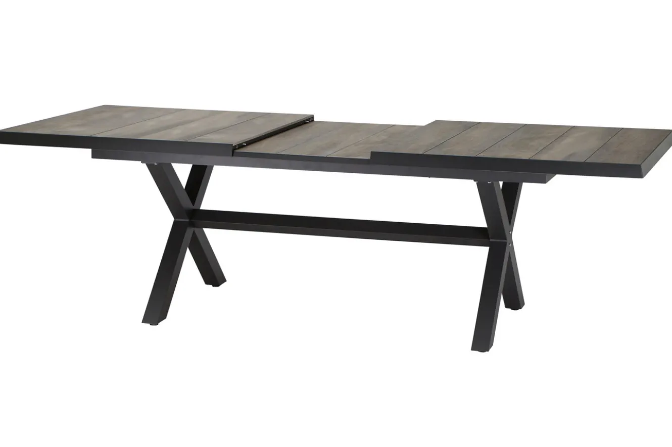 SIENA GARDEN Velia / Sincro Garten-Essgruppe, anthrazit/natur-grau, Alu/Ranotex/Keramik, 10 Sessel, Ausziehtisch 200/260 x 100 cm