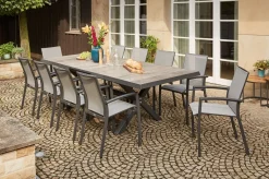 SIENA GARDEN Velia / Sincro Garten-Essgruppe, anthrazit/natur-grau, Alu/Ranotex/Keramik, 10 Sessel, Ausziehtisch 200/260 x 100 cm