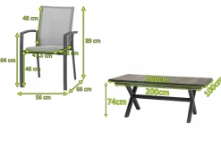 SIENA GARDEN Velia/Sincro Garten-Essgruppe, anthrazit/natur-grau, Alu/Ranotex/Keramik, 8 Sessel, Ausziehtisch 200/260 x 100 cm