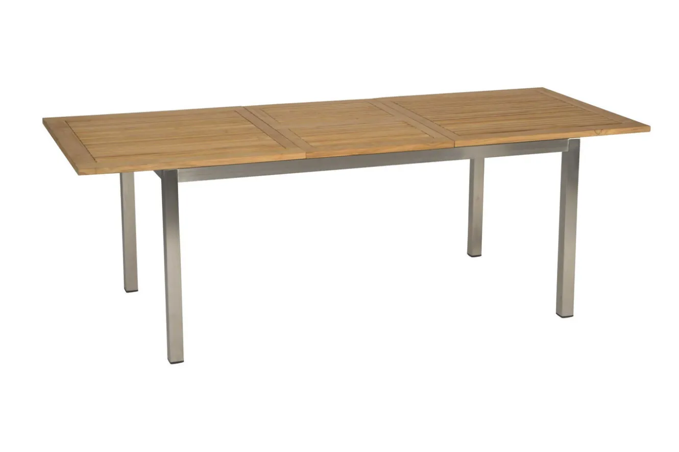 STERN Ausziehtisch, silber/natur, Edelstahl/Teakholz, 160/220x90 cm, Butterfly-Auszug