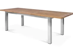 STERN Cardiff Garten-Essgruppe, silber/taupe, Edelstahl/recyceltes Teak, Tisch 200/260 x 100 cm, 6 Stapelsessel, FSC®-zertifiziertes Produkt
