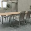STERN Cardiff Garten-Essgruppe, silber/taupe, Edelstahl/Teak, Tisch 200/300 x 100 cm, 6 Stapelsessel, FSC®-zertifiziertes Produkt