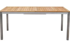 STERN Cardiff Garten-Essgruppe, silber/taupe, Edelstahl/Teak, Tisch 200/300 x 100 cm, 6 Stapelsessel, FSC®-zertifiziertes Produkt